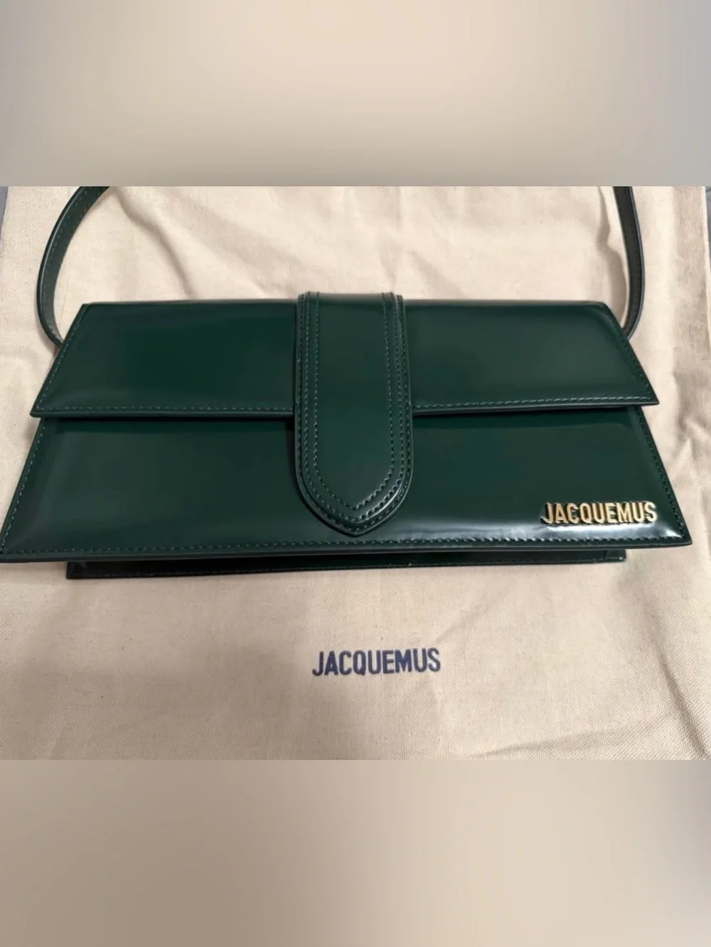 Jacquemus Dark Green Leathers Shoulder Bag with Gold Logo